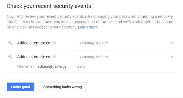 Check your recent security events